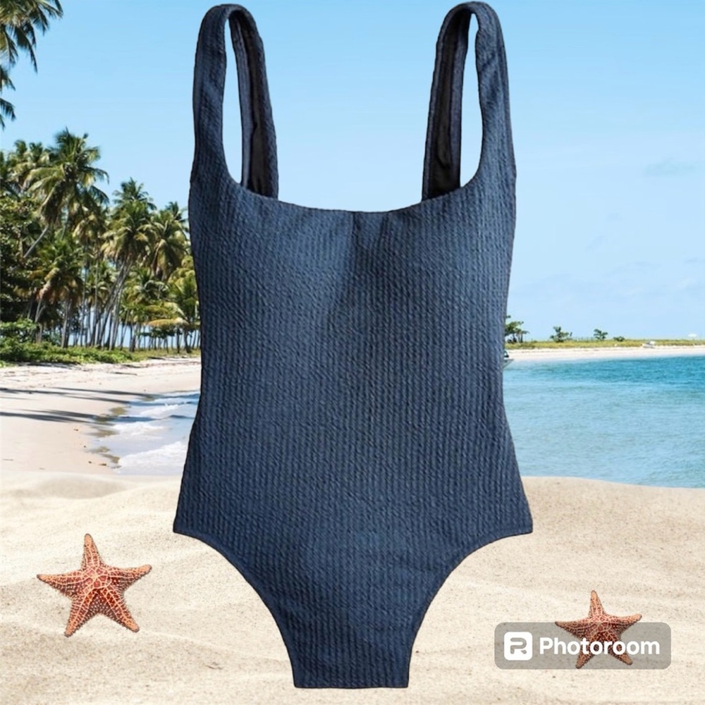 J. Crew Navy Textured Squareneck High Cut Leg
One-Piece Swimsuit Size 24
